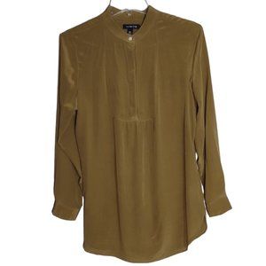 LANDS’ END OLIVE GREEN SILK POPOVER BLOUSE IN 10 p